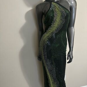 Banjul Black and Green Dotted Midi Dress